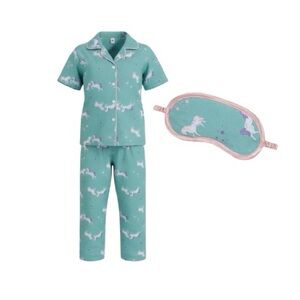 Wonder Nation Unicorn Pajama Set  With Eye Mask - Teal and Pink